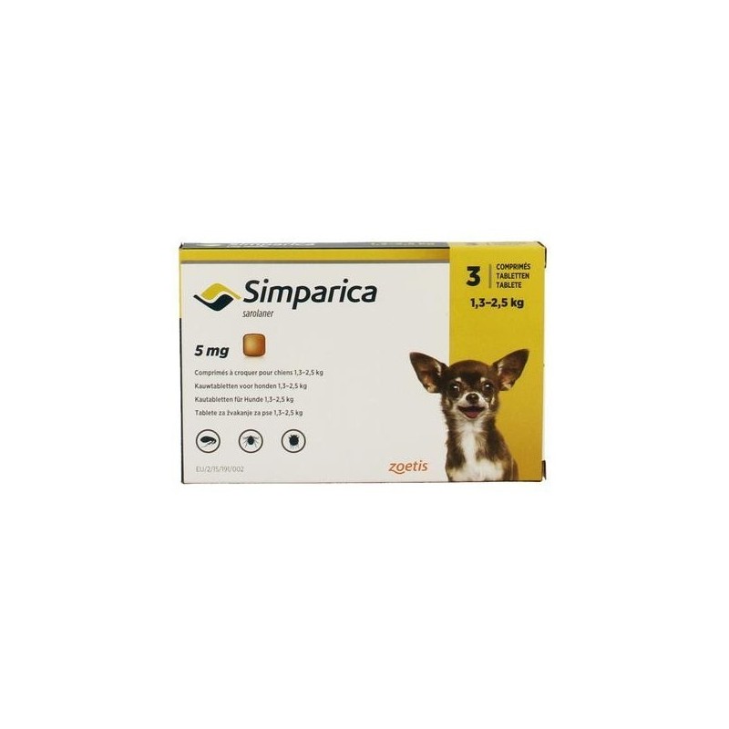 SIMPARICA 5MG 3 CDS 1.3-2.5 KG