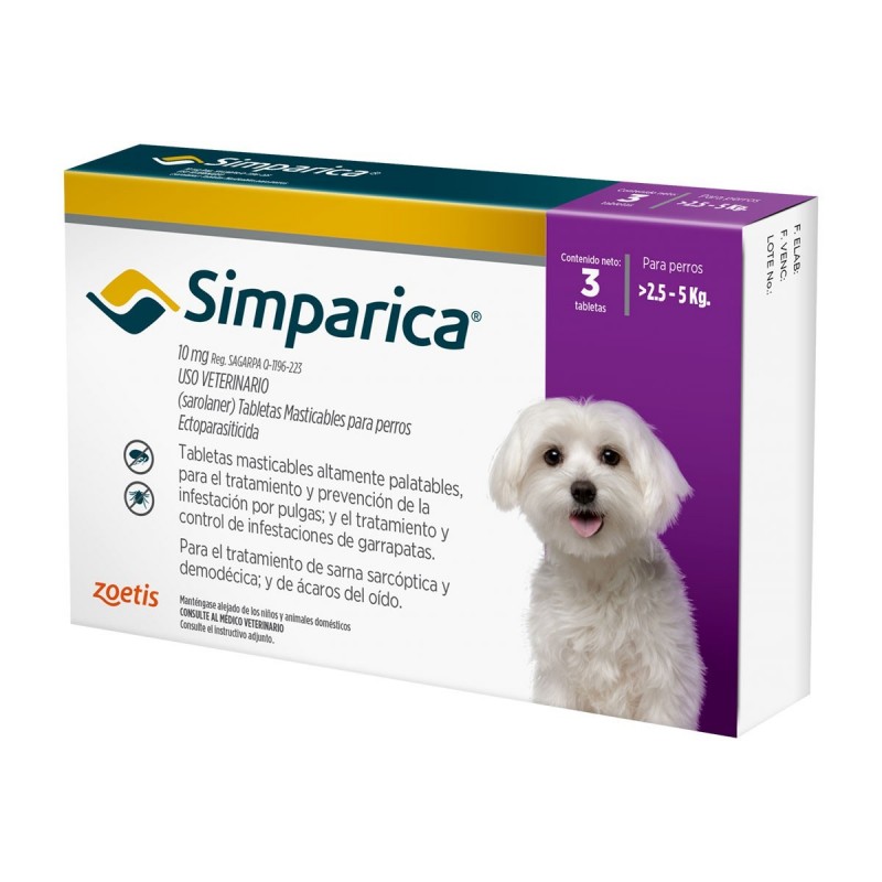 SIMPARICA 10MG 3 CDS 2.5-5KG