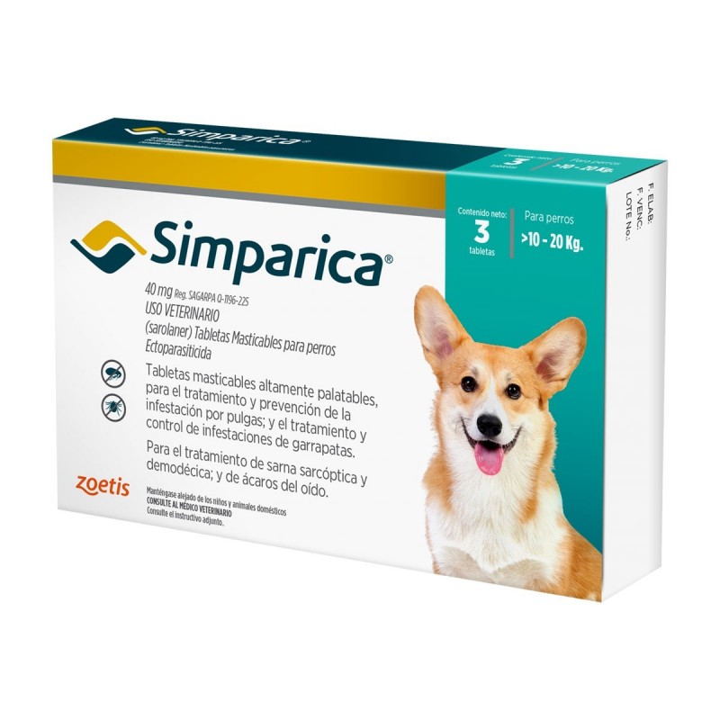 SIMPARICA 40MG 3 CDS 10-20 KG